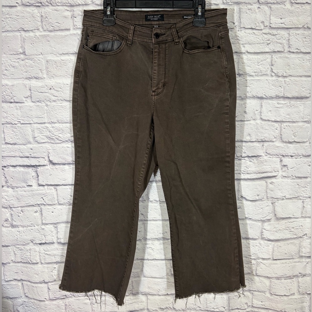 Judy Blue Straight Leg Straight Fit Jeans Brown Raw Hem Stretch Size 14W